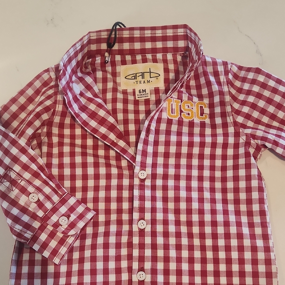 USC Red Checkered Baby Button Up Shirt